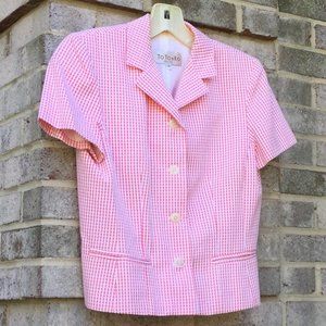 ToTonKo Orange Short Sleeve Plaid Jacket